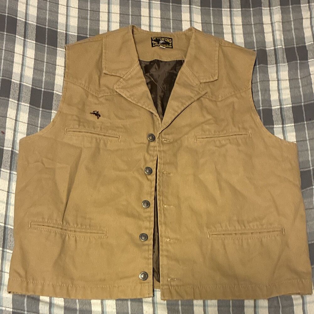 Wyoming Traders Men's Large Brown Canvas Western Cowboy Vest
